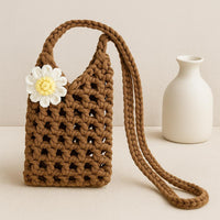 Crochet Phone Pouch with Daisy Applique - Crossbody Bag (PDF Pattern)