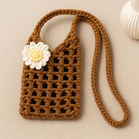 Crochet Phone Pouch with Daisy Applique - Crossbody Bag (PDF Pattern)