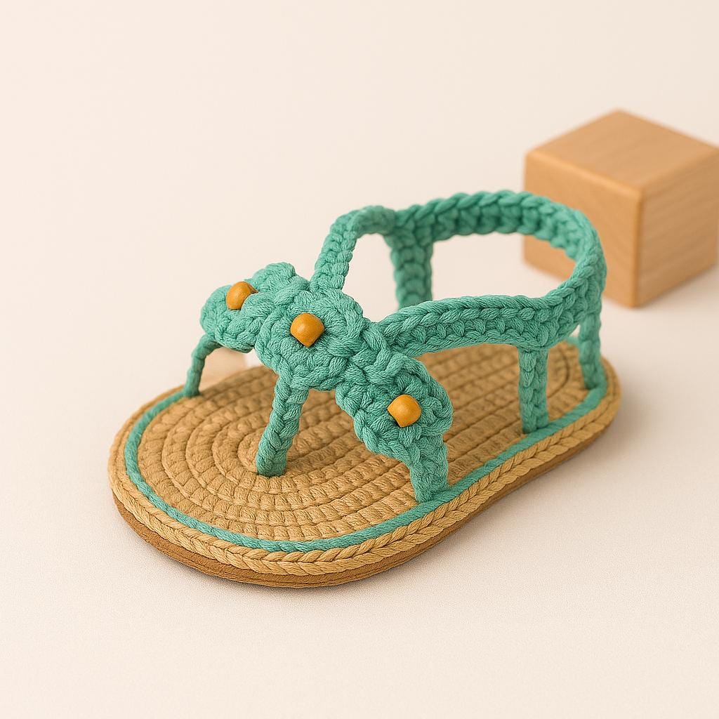 Baby Crochet Sandals Pattern: Double Sole, Beaded Flower (PDF)