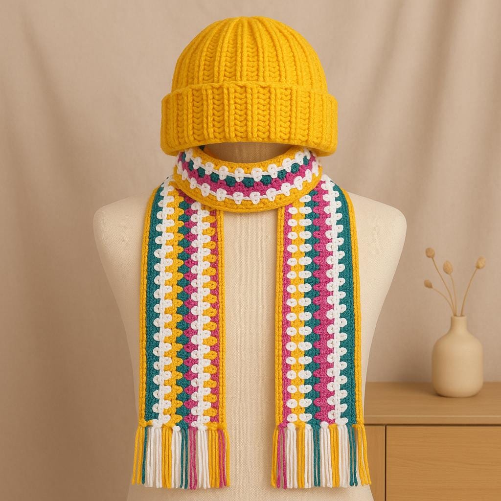 Crochet Beanie and Mesh Scarf Pattern – Beginner Winter Set (PDF Download)
