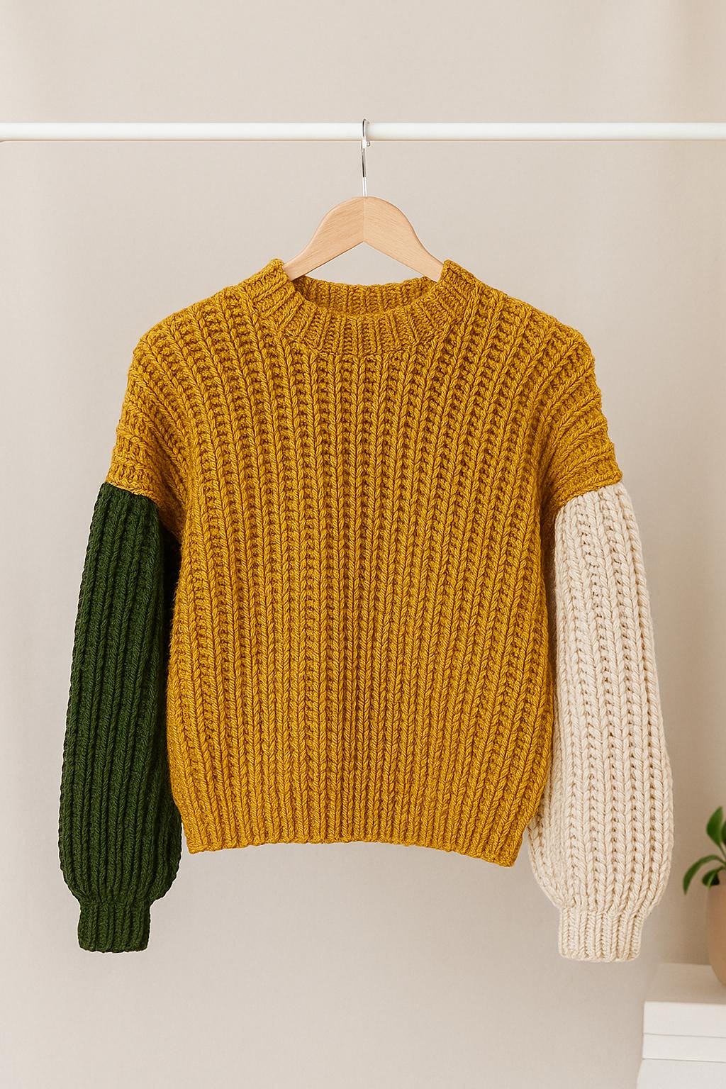 Chunky Crochet Sweater Pattern PDF – Easy Balloon Sleeves, Slip-Stitch Rib Hem, Instant Download
