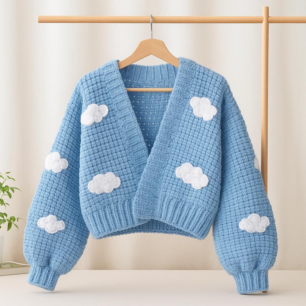 Cloud Cardigan Crochet Pattern: Linen Moss Stitch, Adjustable Sizing (PDF)