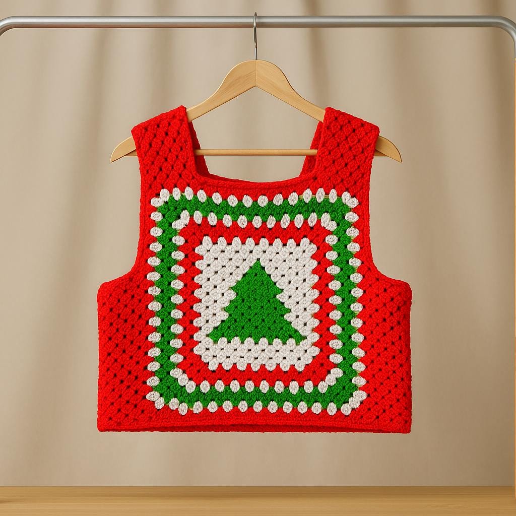 Pine Tree Crop Sweater Crochet Pattern: Colorwork Granny Square (PDF Pattern)