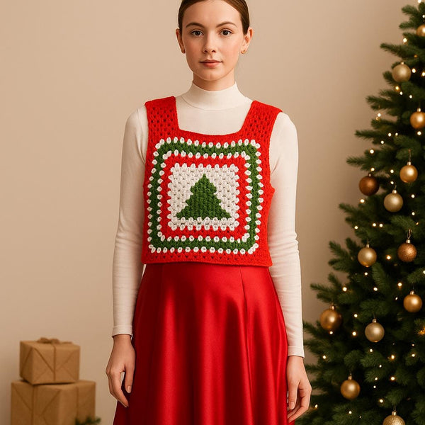 Pine Tree Crop Sweater Crochet Pattern: Colorwork Granny Square (PDF Pattern)
