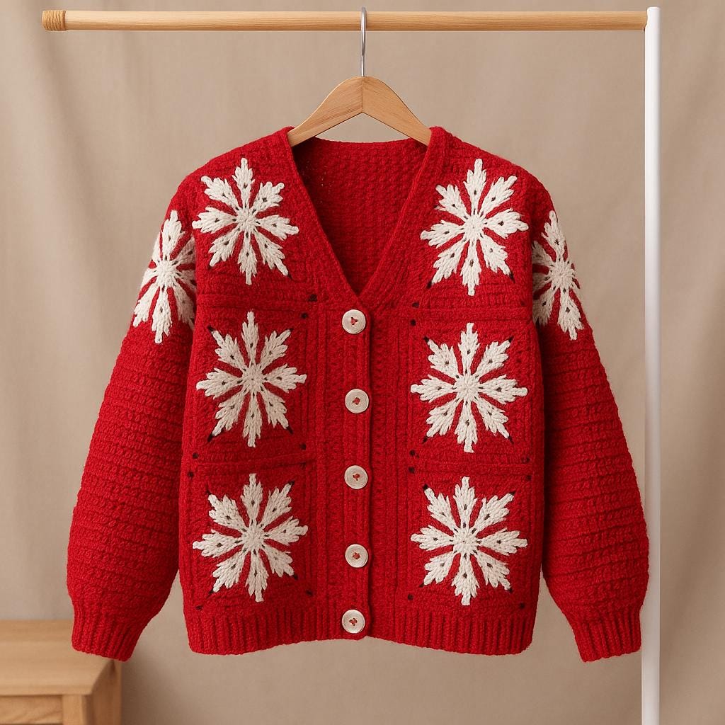 Snowflake Granny Square Cardigan Crochet Pattern PDF : Winter Jacket, Button Band, Instant Download