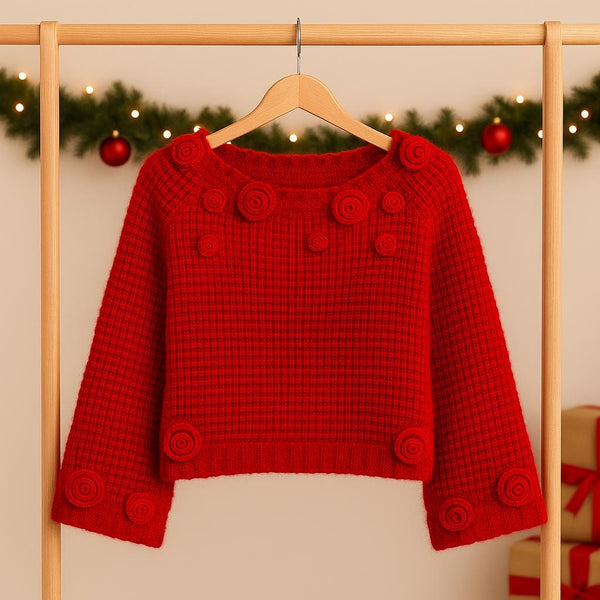 Rose Raglan Sweater Crochet Pattern PDF (Top-Down, Seamless) : Roses Appliqué, Beginner-Intermediate, Instant Download