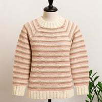 Striped Top-Down Raglan Sweater Crochet Pattern PDF : Rectangle Yoke, Size-Adjustable, 5.0 mm Hook, Beginner-Friendly