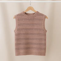 Sweater Crochet Pattern PDF : Modern Sleeveless Sweater, DC + Mesh, Vertical Rib Edges, XS–4XL