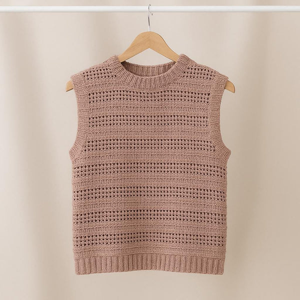 Sweater Crochet Pattern PDF : Modern Sleeveless Sweater, DC + Mesh, Vertical Rib Edges, XS–4XL