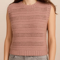 Sweater Crochet Pattern PDF : Modern Sleeveless Sweater, DC + Mesh, Vertical Rib Edges, XS–4XL