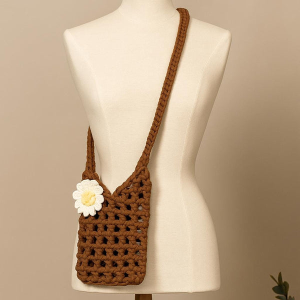 Crochet Phone Pouch with Daisy Applique - Crossbody Bag (PDF Pattern)