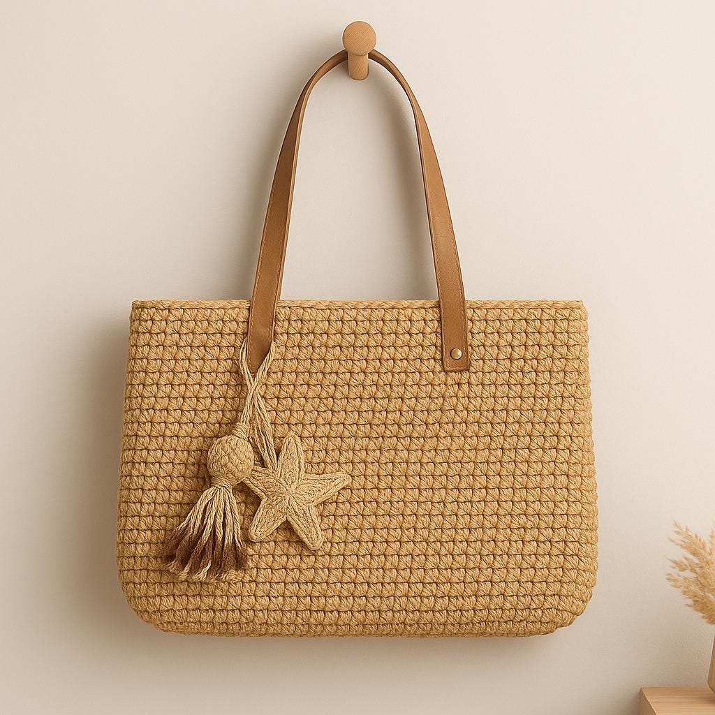 Paper Raffia Crochet Tote Bag Pattern: Beginner-Intermediate (PDF)