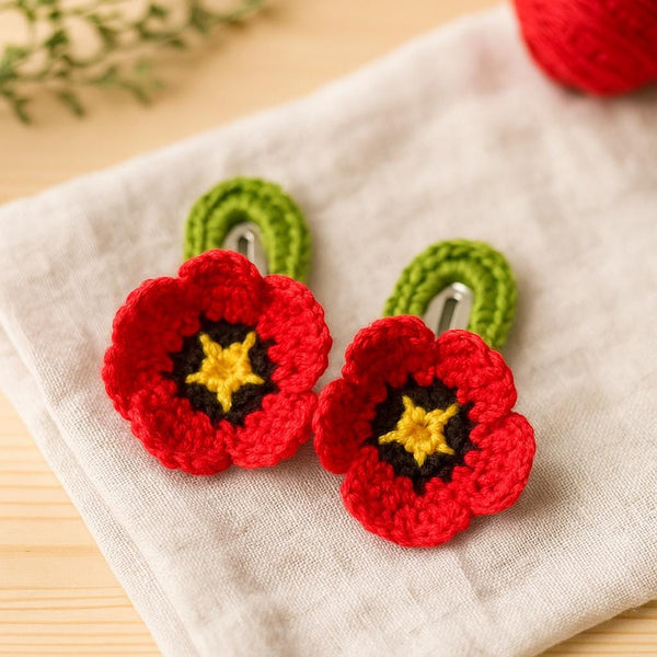 Poppy Flower Hair Clip Crochet Pattern PDF : Easy  Snap Hair Accessory