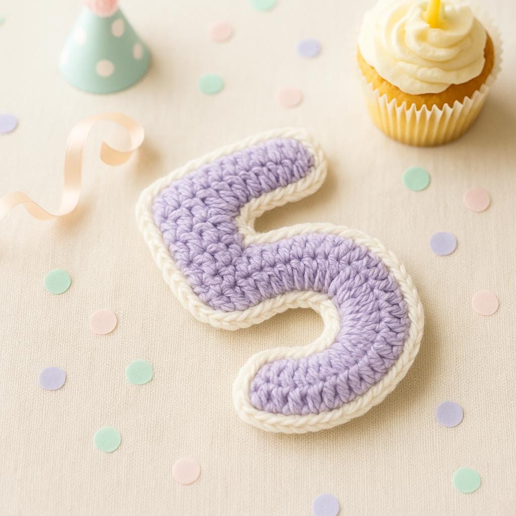 Crochet Number 5 Pattern PDF : 3D Stuffed Amigurumi Digit, Birthday Garland Numbe