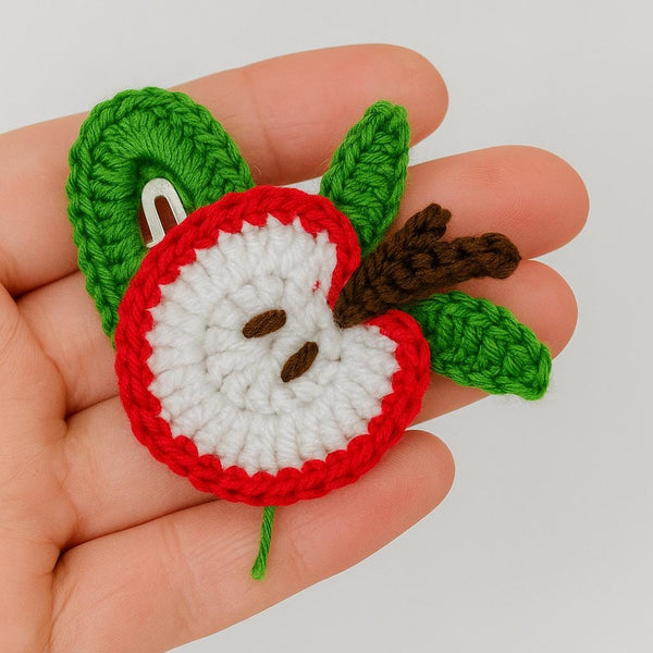 Crochet Apple Hair Clip Pattern PDF :  Fruit Hair Accessory Tutorial