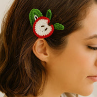 Crochet Apple Hair Clip Pattern PDF :  Fruit Hair Accessory Tutorial
