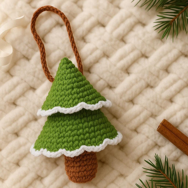 Crochet Christmas Tree Pattern with Snowy Edge and Trunk – 3D Tree Ornament, Gift Holder