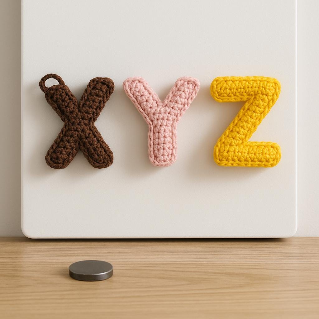 Amigurumi Letter Set X Y Z : Crochet Pattern PDF, Stuffed Alphabet Keychains or Magnets