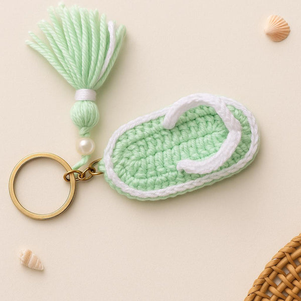 Crochet Flip-Flop Keychain Pattern PDF : Mini Sandal Keychain, Summer Beach Bag Charm