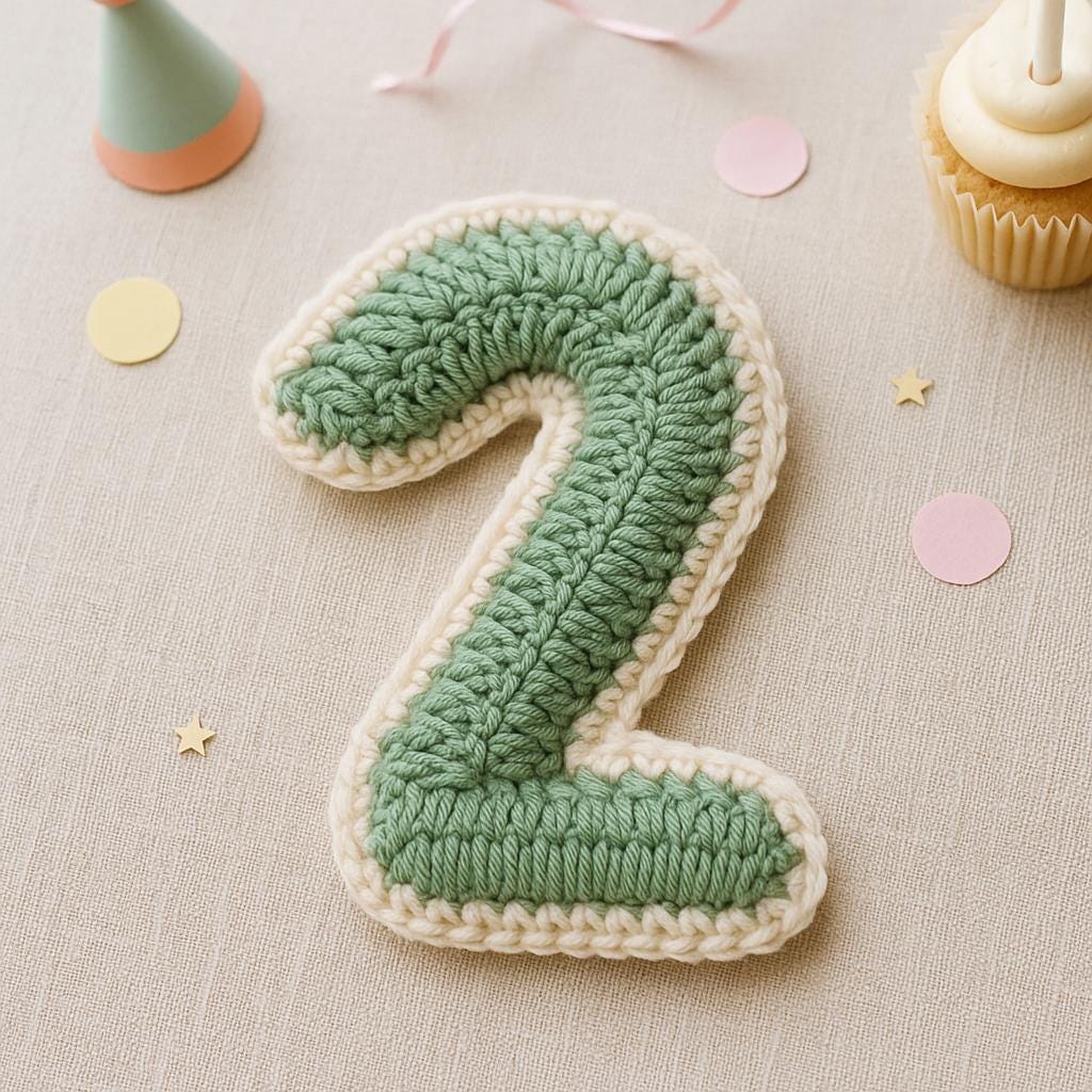 Crochet Number 2 Pattern PDF : Stuffed Amigurumi Digit Two, Birthday Garland Number,
