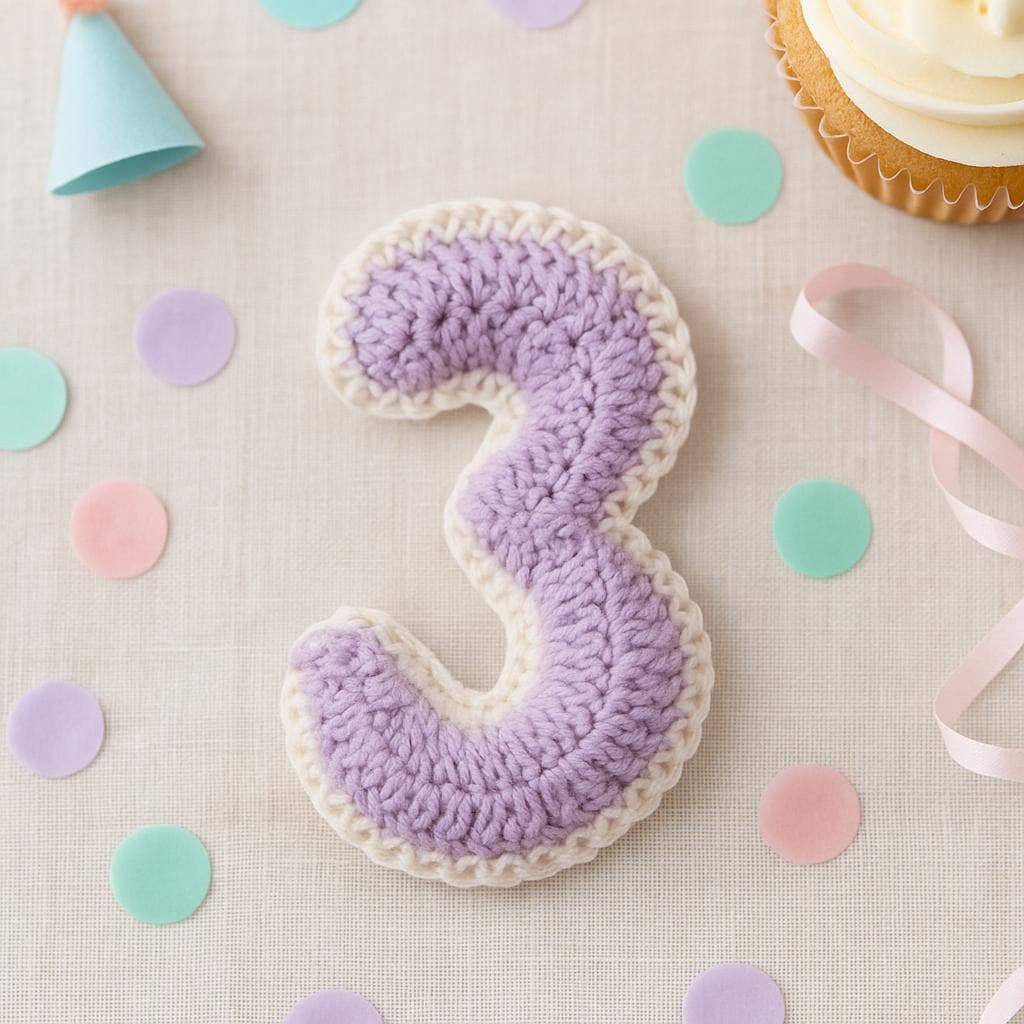 Crochet Number 3 Pattern PDF : Amigurumi Digit Three, Birthday Garland Number