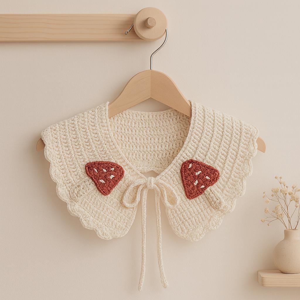 Crochet Mushroom Collar Pattern PDF : Detachable Girl Neck Accessory, No Abbreviations