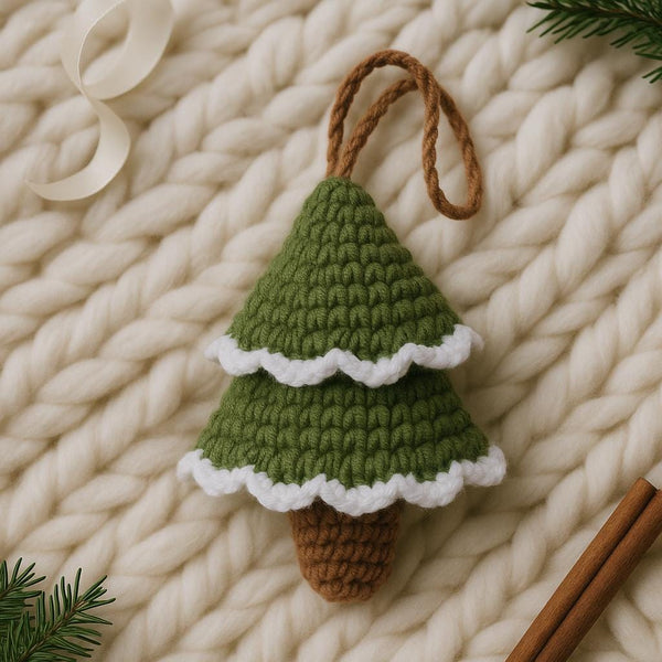 Crochet Christmas Tree Pattern with Snowy Edge and Trunk – 3D Tree Ornament, Gift Holder