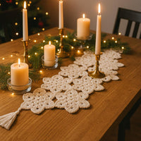 Snowfall Table Runner Crochet Pattern : Join-as-You-Go Snowflake Motifs with Tassels (PDF)