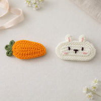 Bunny & Carrot Hair Clip Set : Crochet Appliqué PDF Pattern + Ribbon-Covered Snap Clip (Digital Download)