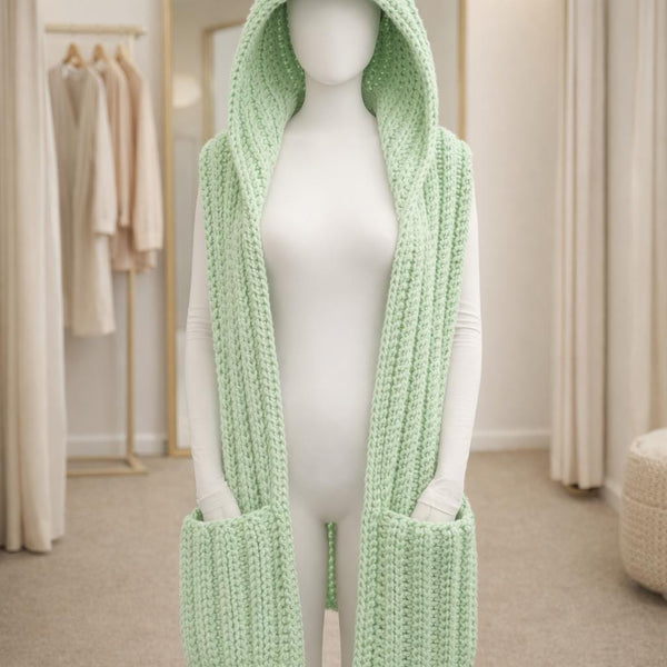 Hooded Scarf with Pockets Crochet Pattern PDF: Cozy Winter Woodland Hooded