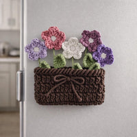 Crochet Floral Fridge Magnets Pattern PDF : 5 Flowers + Pot Set