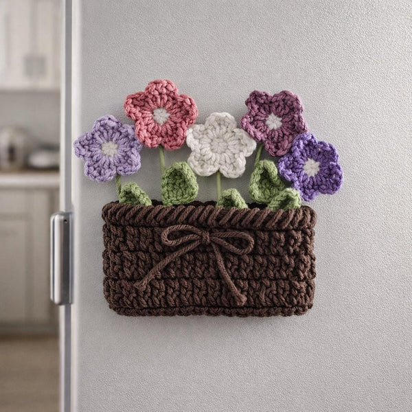 Crochet Floral Fridge Magnets Pattern PDF : 5 Flowers + Pot Set