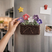 Crochet Floral Fridge Magnets Pattern PDF : 5 Flowers + Pot Set