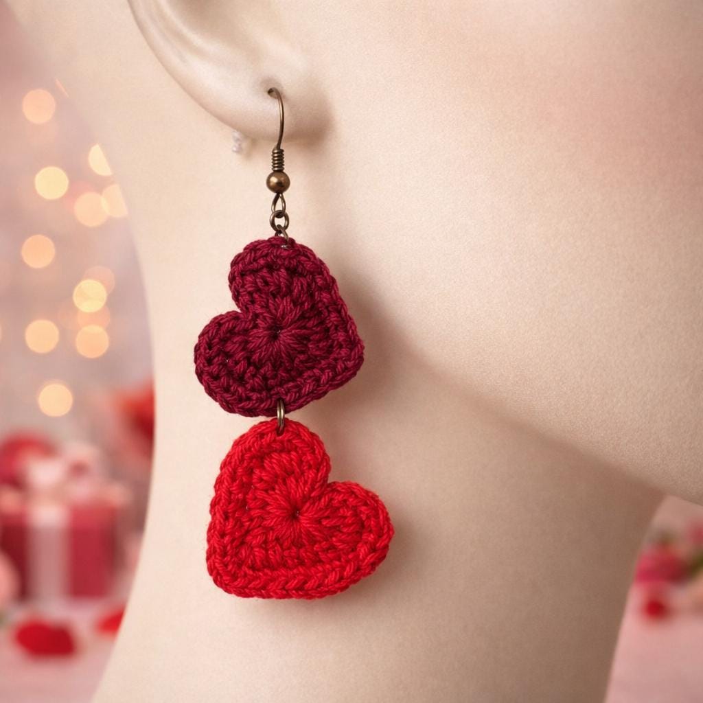 Crochet Heart Earrings Pattern PDF: Valentine Heart