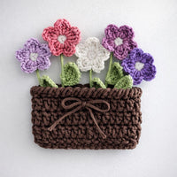 Crochet Floral Fridge Magnets Pattern PDF : 5 Flowers + Pot Set