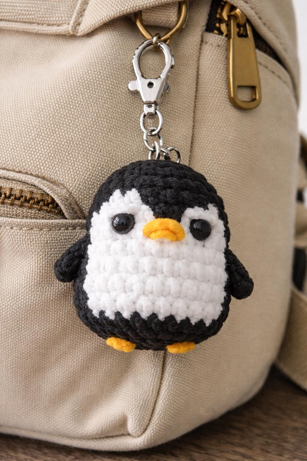 Crochet Penguin Keychain – Black White Amigurumi Penguin – Handmade Plush Bag Charm