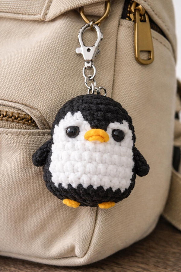 Crochet Penguin Keychain – Black White Amigurumi Penguin – Handmade Plush Bag Charm