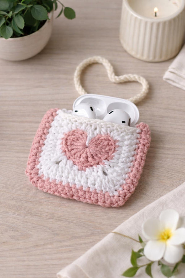 Crochet Heart Bag Charm Pattern PDF: AirPods Case,  Valentine Accessory