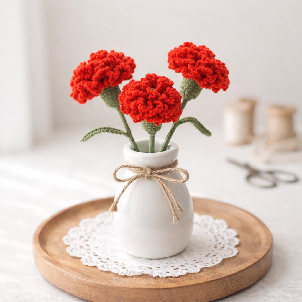 Carnation Crochet Pattern PDF: Birth Flower, Bouquet Flower Tutorial, Instant Download