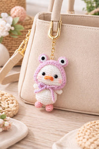 Crochet Mini Duck Keychain Pattern PDF: Amigurumi Duck Bag Charm, Frog Hat, Kawaii Plush