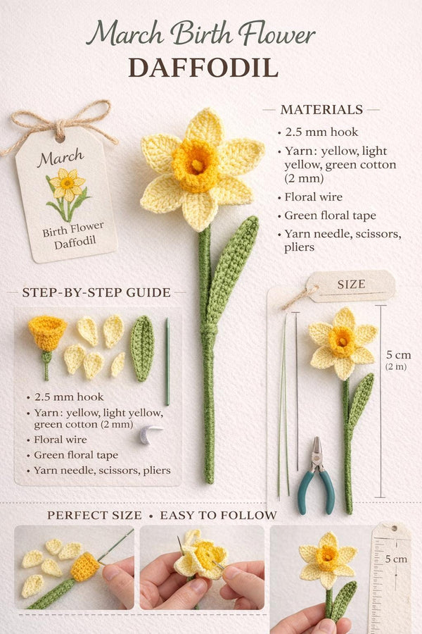 Crochet Daffodil Pattern PDF: March Birth Flower, Narcissus ,  Spring Crochet, Digital Download