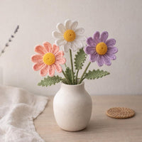 Daisy Crochet Pattern, Wired Stem & Leaf, Bouquet Flower Tutorial, Realistic Crochet, Instant PDF Download