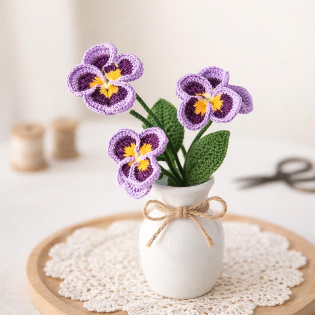 African Violet Crochet Pattern: Wire-Supported Flower & Leaves, Bouquet Ready Floral Tutorial, Instant PDF Download