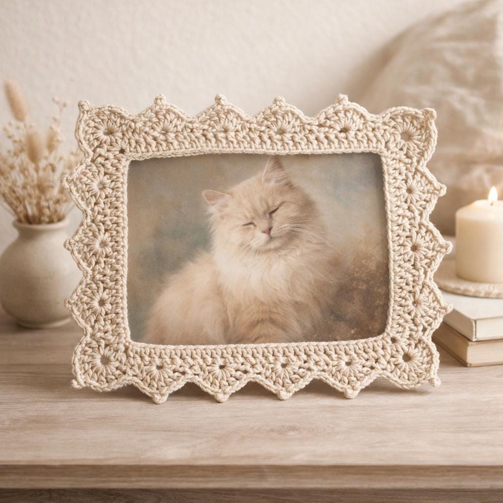 Crochet Rectangular Photo Frame Pattern, Picot Wave Border Tutorial (PDF Download)