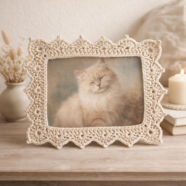 Crochet Rectangular Photo Frame Pattern, Picot Wave Border Tutorial (PDF Download)